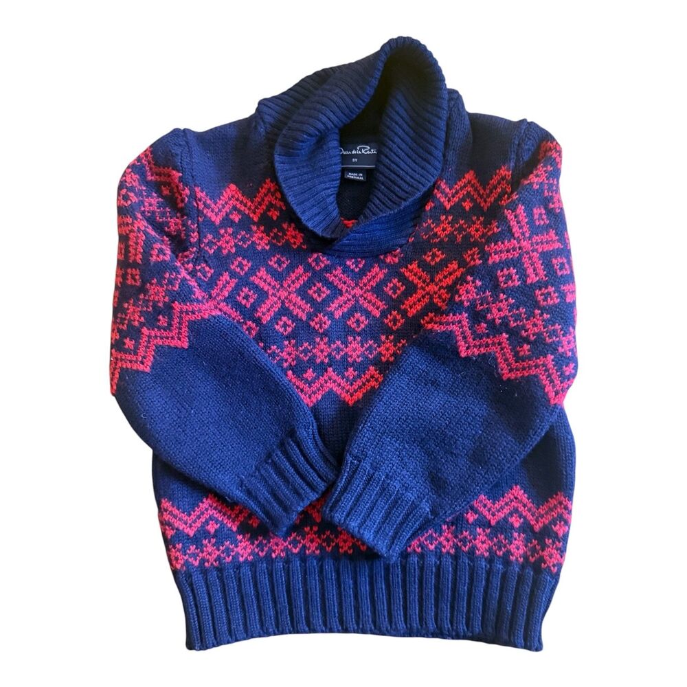 Oscar de la Renta Kids 3Y Merino Wool Fair Isle Shawl Collar Sweater Portugal